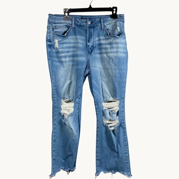 Judy Blue Denim - Judy Blue Jeans Women's Size 16W Blue Straight Crop Distressed Denim Stretch